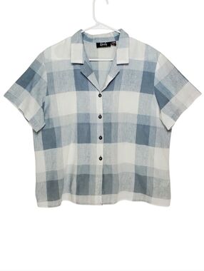 Vtg Tapestry Petite Plaid Button Up Shirt Blue White Size PXL 80s Made In USA